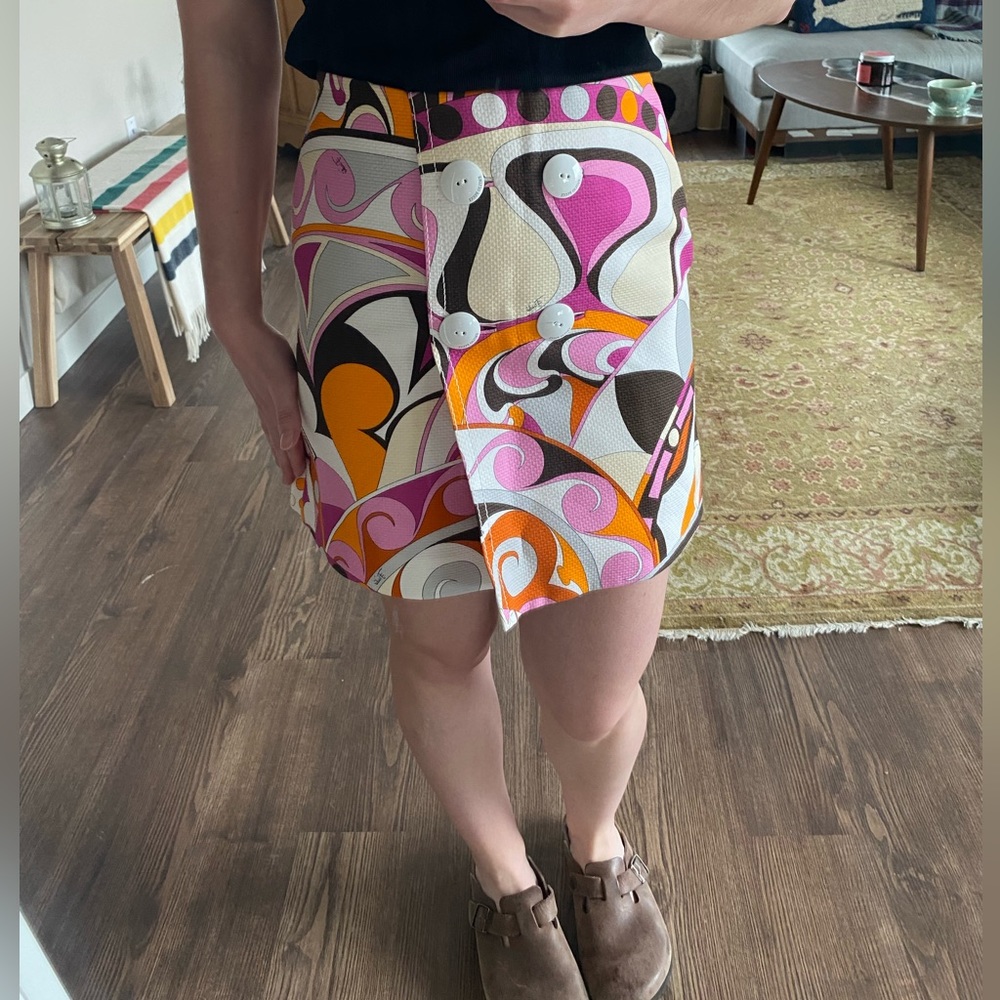 Emilio pucci archivo button front mini skirt in pink/orange/brown pattern
